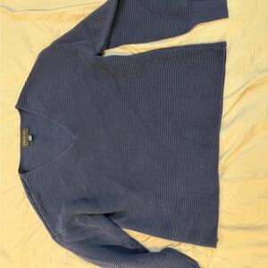 Classic Navy Ribbed V-Neck Sweater